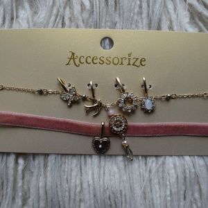 Two Gold Layered Choker Necklaces with Four Charms